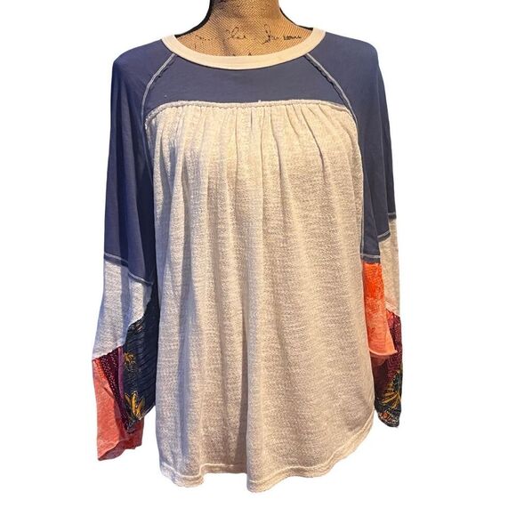 We The Free Free People Friday Fever Patch Work Detail Bell Sleeves Top size S - Picture 4 of 16